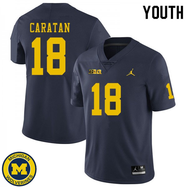 Youth Michigan Wolverines #18 George Caratan Navy NCAA Football Jersey